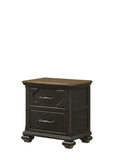 2-Drawer Gray Brown Nightstand with Metal Knobs - Solid Wood Construction