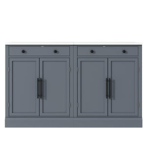 English Elm [Assembly Modern Freestanding Kitchen Pantry with Faux Marble Top, Set of 2 Cabinets with Drawer, Adjustable Shelves, Sleek Durable Design for Dining Room and Coffee Bar Gray SP000074AAE