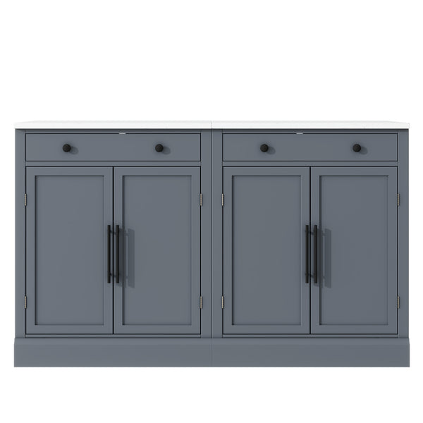 English Elm [Assembly Modern Freestanding Kitchen Pantry with Faux Marble Top, Set of 2 Cabinets with Drawer, Adjustable Shelves, Sleek Durable Design for Dining Room and Coffee Bar Gray SP000074AAE