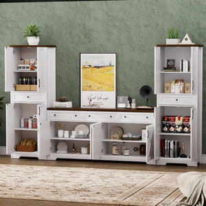 English Elm Tv Cabinet Set - Modern White & Walnut Multifunctional Storage Solution For Living Room, 113.5" L W1162S00018-GIGA