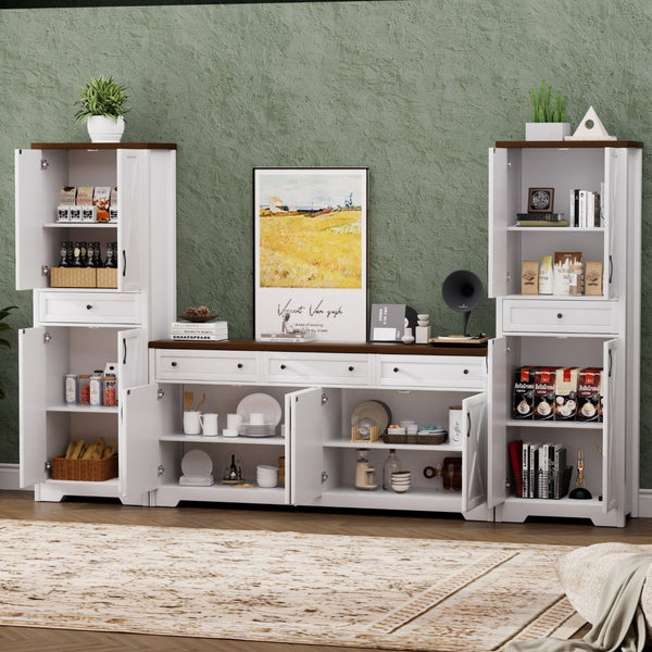 English Elm Tv Cabinet Set - Modern White & Walnut Multifunctional Storage Solution For Living Room, 113.5" L W1162S00018-GIGA