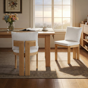 English Elm Indoor Boucle Upholstered Dining Chairs Rubberwood Frame Set of 2 for Modern Spaces N779P379862B