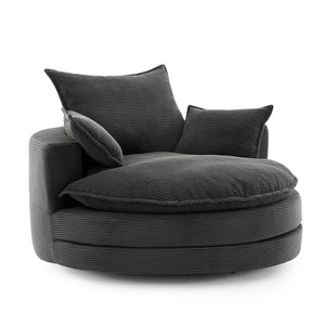 English Elm 360° Oversized Swivel Lounge Chair with 38" Deep Seat Dual-Layer Cushion Corduroy Accent Pillows Black N719S002100B