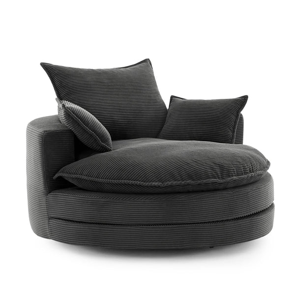 English Elm 360° Oversized Swivel Lounge Chair with 38" Deep Seat Dual-Layer Cushion Corduroy Accent Pillows Black N719S002100B
