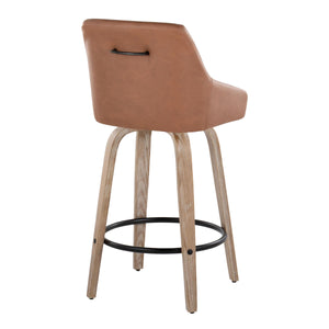 English Elm Hannah 26" Transitional Counter Stool Set of 2 with Swivel, Padded Upholstery, Whitewash Wood Legs and Round Black Metal Footrest Camel B202S00327