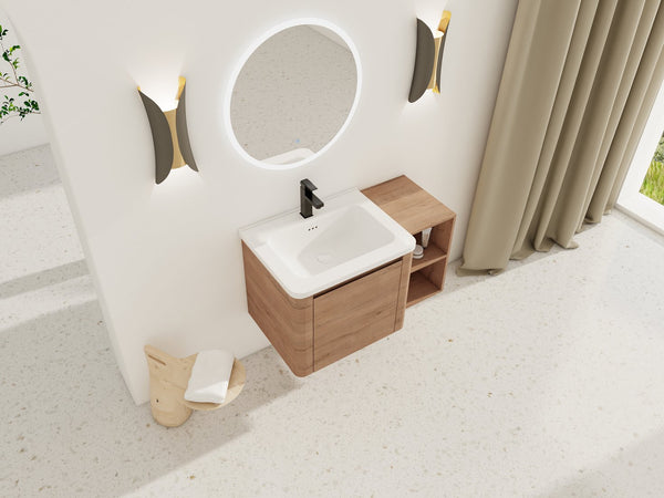 English Elm 36'' 36" Wall-Mounted Vanity with White Ceramic Sink, Plywood Shelves, Soft-Close Door & Rounded Edges W999S00379