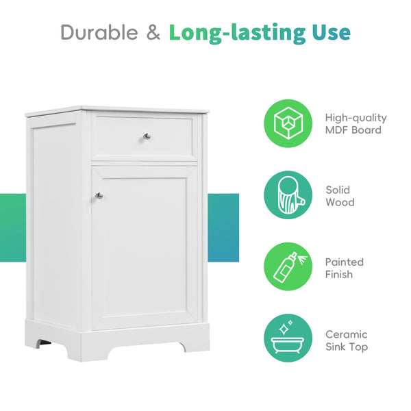 English Elm 20" Bathroom Vanity with Ceramic Sink, MDF Construction, Soft-Closing Door, Storage Rack & Shelf White N725P218017K