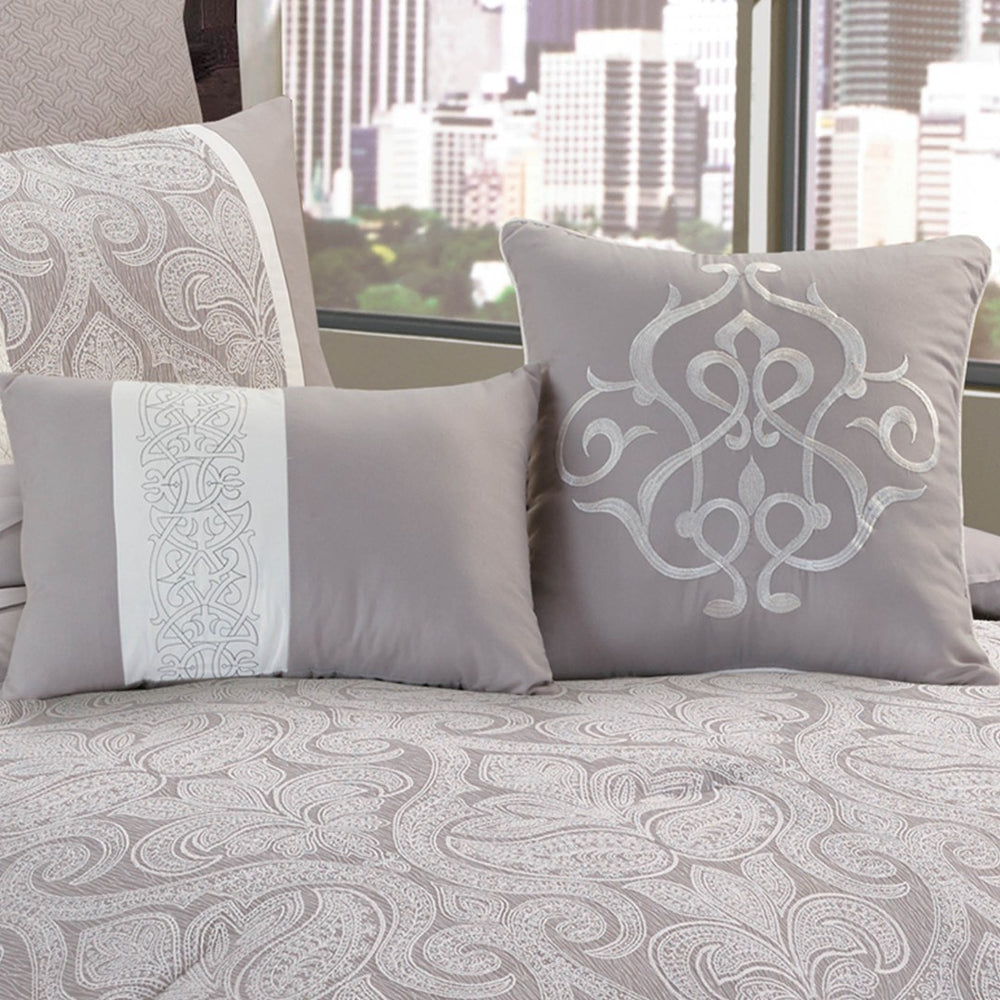 English Elm Winthrop 9-Piece Queen Comforter Set – Elegant Grey Jacquard Bedding Ensemble With Decorative Pillows B340P340581-GIGA