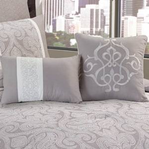 English Elm Winthrop 9-Piece Queen Comforter Set – Elegant Grey Jacquard Bedding Ensemble With Decorative Pillows B340P340581-GIGA