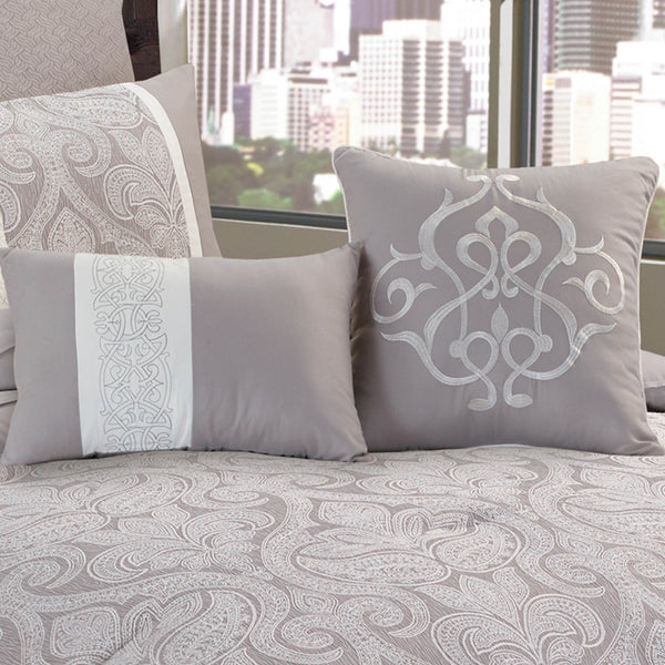 English Elm Winthrop 9-Piece Queen Comforter Set – Elegant Grey Jacquard Bedding Ensemble With Decorative Pillows B340P340581-GIGA