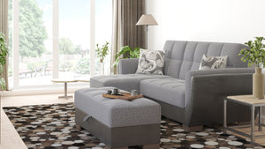 English Elm PrimeNest SkyHaven Upholstered Ottoman with Storage — Compact Microfiber Seat, Click-Clack Convenience Grey+Black B030P280949