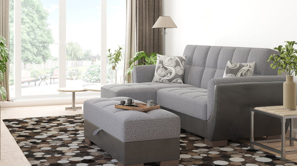 English Elm PrimeNest SkyHaven Upholstered Ottoman with Storage — Compact Microfiber Seat, Click-Clack Convenience Grey+Black B030P280949