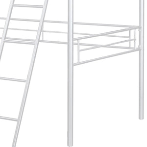 English Elm Twin Modern Loft Bed with Built-In Ladder for Space-Saving Study, Storage or Play Area, Metal Frame White 14 L x 80 W x 9 H B2741P348865