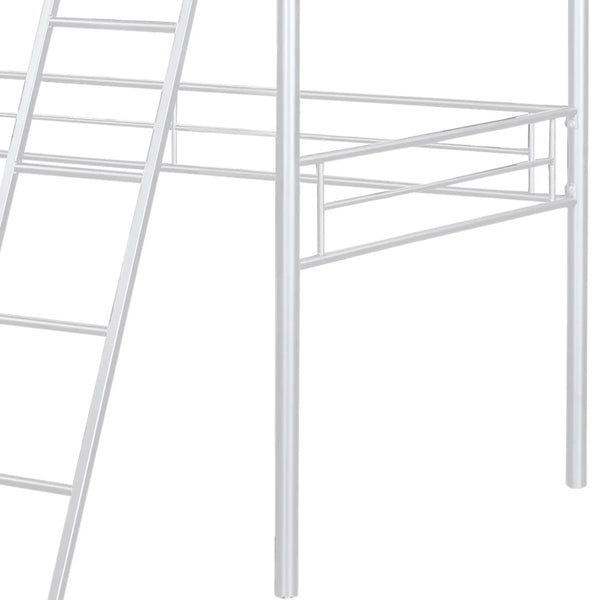 English Elm Twin Modern Loft Bed with Built-In Ladder for Space-Saving Study, Storage or Play Area, Metal Frame White 14 L x 80 W x 9 H B2741P348865