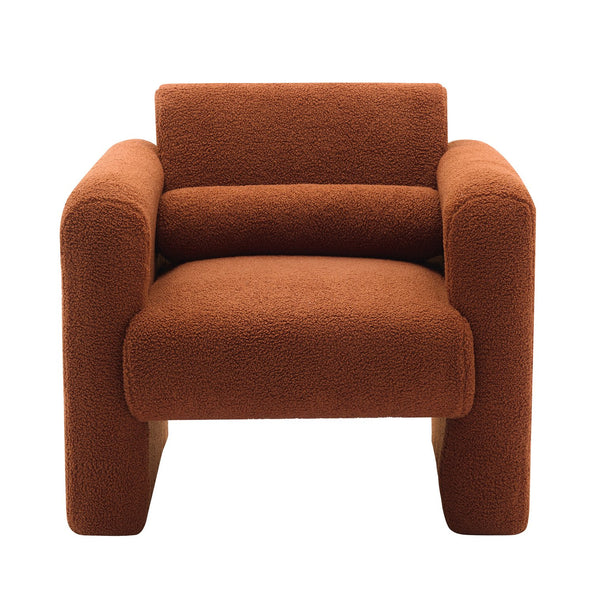 English Elm Modern Accent Chair Breathable Sherpa Upholstered Reading Armchair with Plush Cushion and Lumbar Support Burnt Orange 30 L x 25.75 W x 22.76 H WF325072AAO