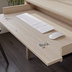 English Elm Desk, Versatile Brown Oak Finish For Home Office With Spacious Surface And Organized Storage Solutions B356P367780