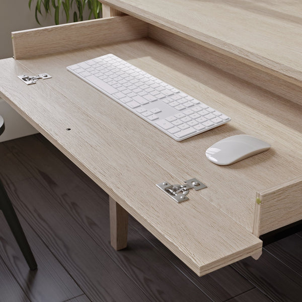English Elm Desk, Versatile Brown Oak Finish For Home Office With Spacious Surface And Organized Storage Solutions B356P367780
