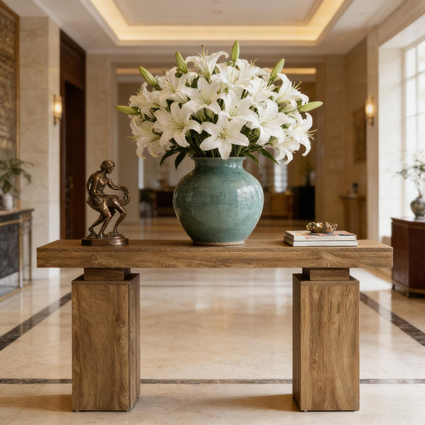 English Elm Practical Geometric Console Table with Matte Black Wood Grain Finish for Entryway or Sofa T3971P453732