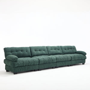 English Elm Modular Cloud Sectional Sofa Flannelette Upholstered Deep Seat with Plush Round Armrests Green W2120S00043