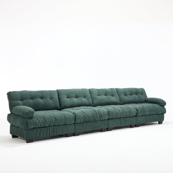 English Elm Modular Cloud Sectional Sofa Flannelette Upholstered Deep Seat with Plush Round Armrests Green W2120S00043
