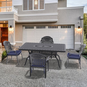 English Elm 5-Piece Durable Cast Aluminum Patio Furniture Set With Black Frame & Cozy Blue Cushions For Outdoors W1710S00099