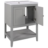 English Elm [Video] 24" Grey Modern Sleek Bathroom Vanity Elegant Ceramic Sink With Solid Wood Frame Open Style Shelf (Old Sku: Jl000004Aae)