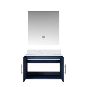 English Elm Navy Blue Bath Vanity With Elegant Carrara Marble Top & 30" Led Mirror For Modern Bathrooms B2731S00663