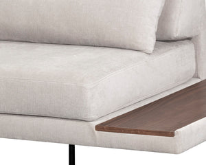 Sunpan Kalani Sofa - Modern Streamlined Design with Comfort Bolsters and Stylish Pine Wood Shelf Accent Danny Light Grey