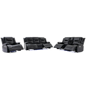 English Elm Home Theater Recliner Set with LED Accent Lighting, Dual Cup Holders, Gel Leather Comfort Seating Black SG001470AAB