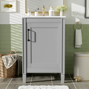 English Elm 20" Gray Bathroom Vanity with Ceramic Sink, Soft-Close Door, U-Shaped Adjustable Shelf & Door Storage Rack for Small Spaces N729P299364E