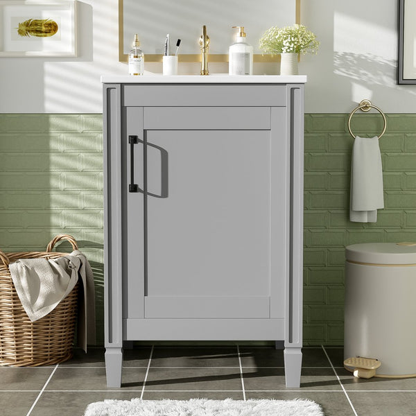 English Elm 20" Gray Bathroom Vanity with Ceramic Sink, Soft-Close Door, U-Shaped Adjustable Shelf & Door Storage Rack for Small Spaces N729P299364E