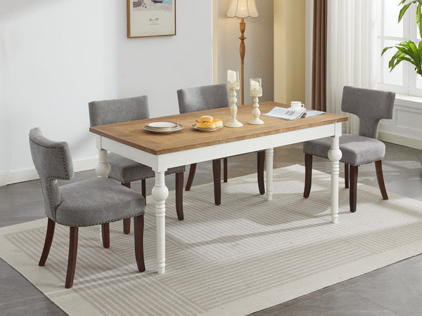 English Elm Mid Curved Back Dining Chairs Set of 2 with Copper Nail Trim, High-Density Foam Seats, Walnut Legs Gray W1143P186367