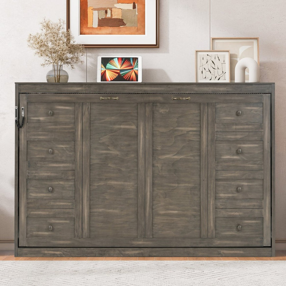 English Elm Twin Size Murphy Bed With Integrated Led Light - Space-Saving Foldable Cabinet For Stylish Living N7090004013D-GIGA