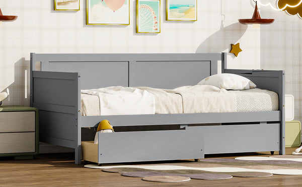 English Elm Twin Pine Wood Daybed with Two Hidden Storage Drawers, Space-Saving Twin Sofa Bed with Clean Silhouette Grey W504P149044