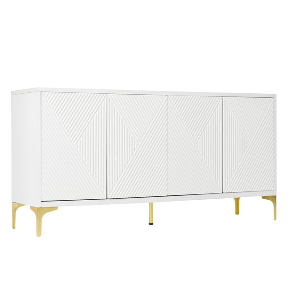 English Elm Buffet Modern White Sideboard Cabinet with Carved Doors, 4 Adjustable Shelves, 220lb Top Load W2696P279968