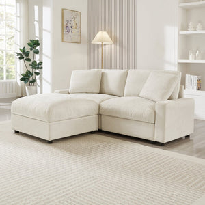 English Elm 72.05" L-shaped Sectional Sofa Cloud Cushion Polyester with Storage Ottoman Small Space Beige W1669S00050