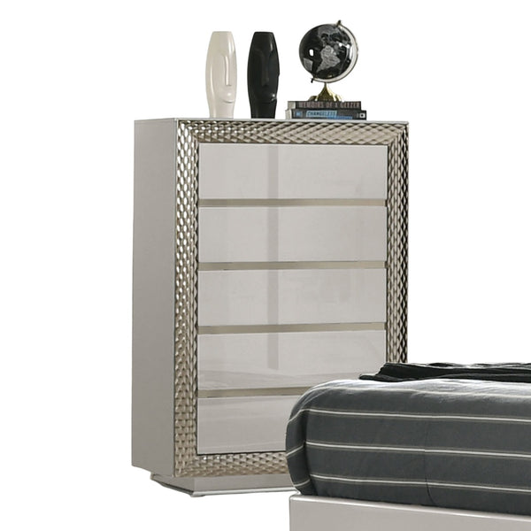 English Elm 1pc Crocodile-Embossed Chest with Diamond-Crusted Handles, Silver-Lined Panels, Glam Contemporary Appeal Gray 21 L x 37 W x 55 H B2741P369856