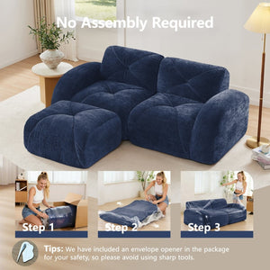 English Elm L-shaped Velvet Sectional Sofa Tufted Modular Design with High Density Foam Boneless Build Blue W714S01592