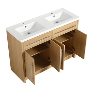 English Elm 48" Freestanding Bathroom Vanity with Resin Sink and Spacious Cabinet, Soft-Close Doors, Durable Finish Oak W1972S00025