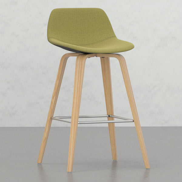 English Elm Harvard Mid-Century Bentwood Counter Bar Stools Set of 2 in Acid Green Linen-Look Upholstery, Wood B2732P253617