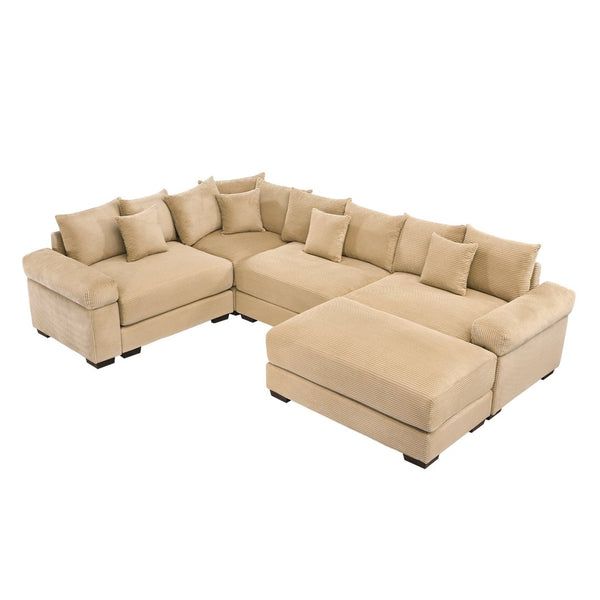 English Elm Oversized Cloud Modular Sectional Couch - Plush Camel Corduroy, Ergonomic Design & Movable Ottoman W714S01314-GIGA