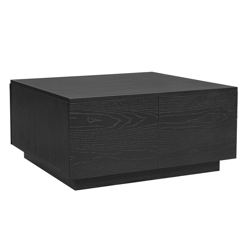 English Elm 33.25" Square Coffee Table with 4 Drawers — Minimalist Modern MDF Design, Space-Saving Durable Centerpiece Black N735P277298B