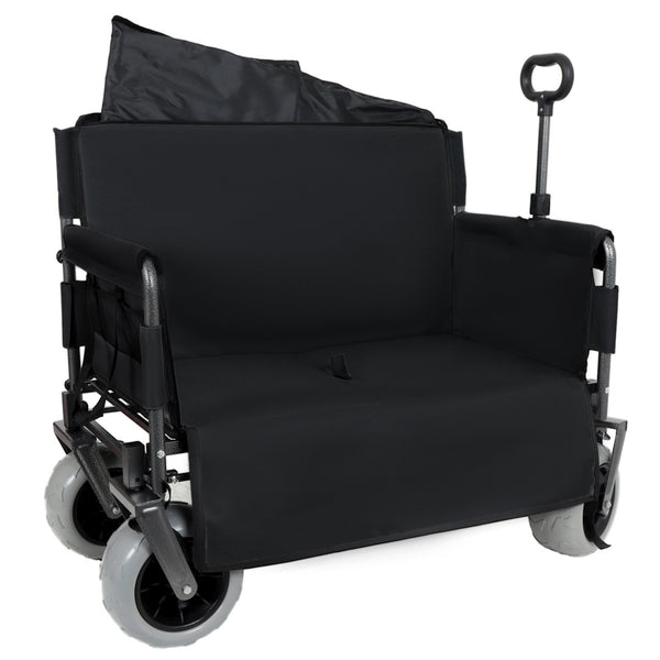 English Elm 3-in-1 Folding Wagon with Convertible Bench Seat Steel Frame 500lb All Terrain Black W2932P390467