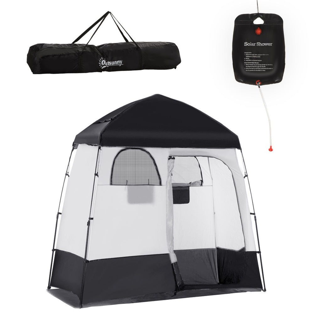 English Elm Outsunny Two Room Pop up Camping Shower Enclosure with Solar Bag and Waterproof Taffeta Walls W2225P200644
