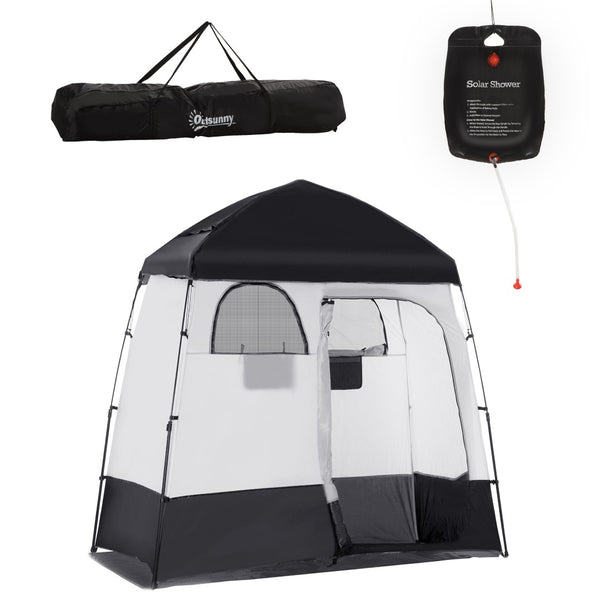 English Elm Outsunny Two Room Pop up Camping Shower Enclosure with Solar Bag and Waterproof Taffeta Walls W2225P200644