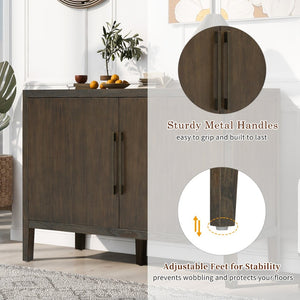 English Elm U_style Farmhouse Pine Veneer Buffet Cabinet with Double Doors for Kitchen or Entryway Dark Brown N711P410389B