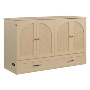 English Elm Queen Murphy Wall Bed with Usb Ports Storage Drawers and Cabinet Style Panel Front Gold N708S00010G-1
