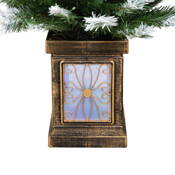 English Elm Christopher Knight Home® - Artificial Christmas 3-Piece Set Wreath with 2 Pre-Lit 4ft Entrance Trees, Gold Pots & Easy Setup N769P351702G