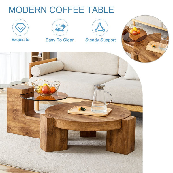 English Elm The detachable double-decker coffee table — Wood MDF, quick 10–15 min assembly, anti-collision, easy-clean modern design W1151P184841