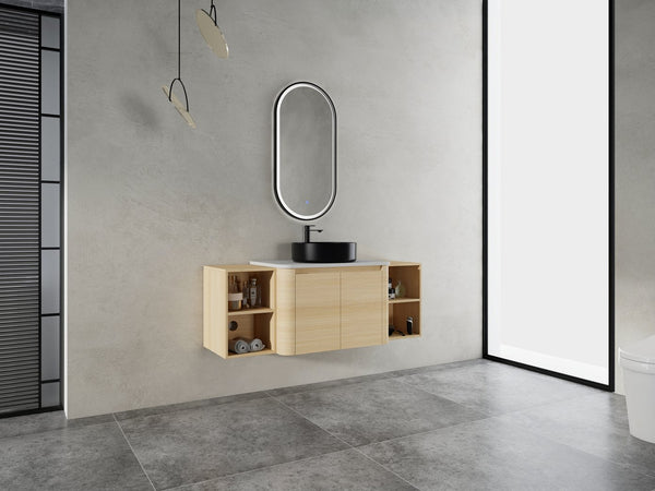 English Elm 54'' Wall-Mounted Bathroom Vanity With Elegant Ceramic Sink, Soft-Close Doors, Modern Shelving & More! W999S00476